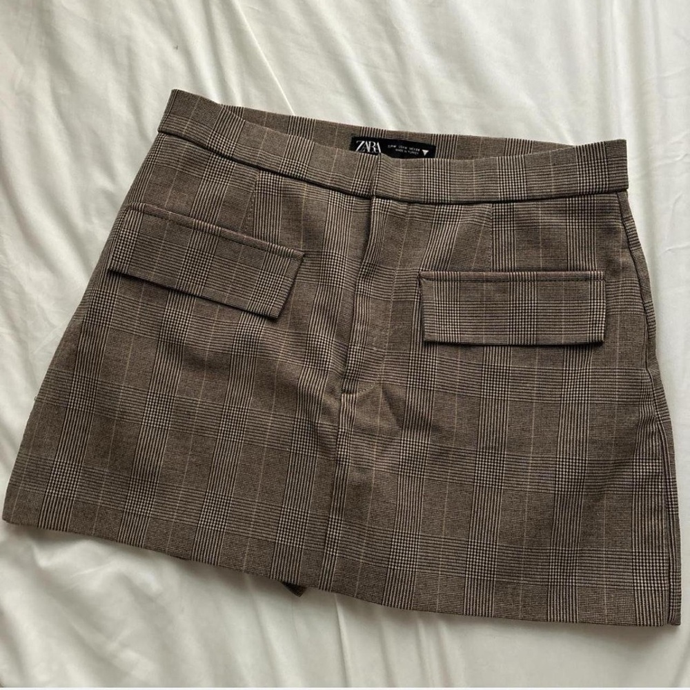 Zara Checkered Brown Skort with Pockets